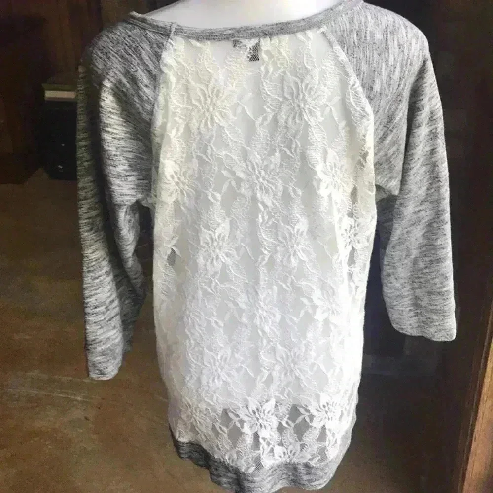 Express White and Gray Lace Sweater